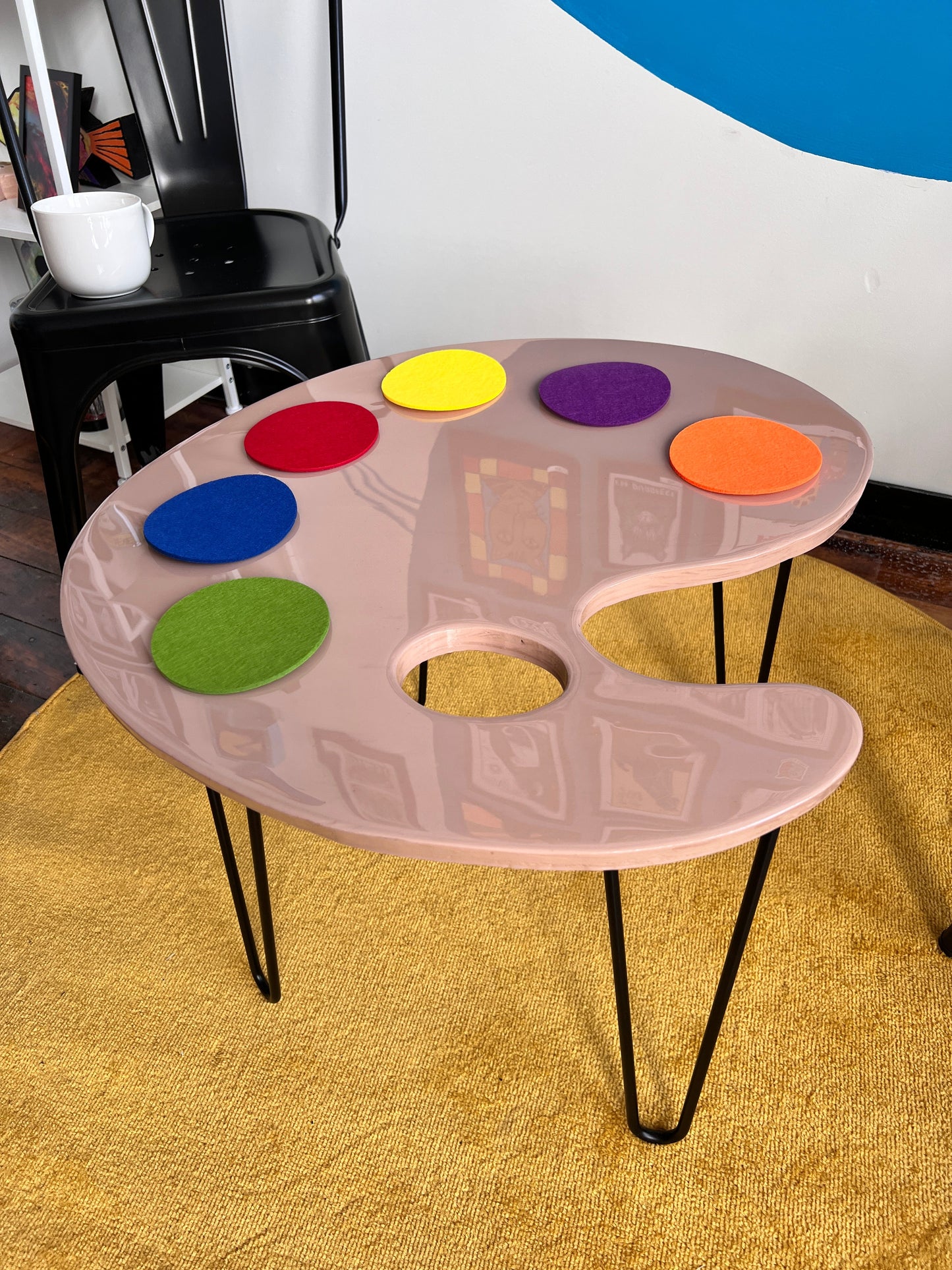 Art Palette w/ Paint Coasters: Coffee Table: 24x24’’ with 16’’ legs - Furniture