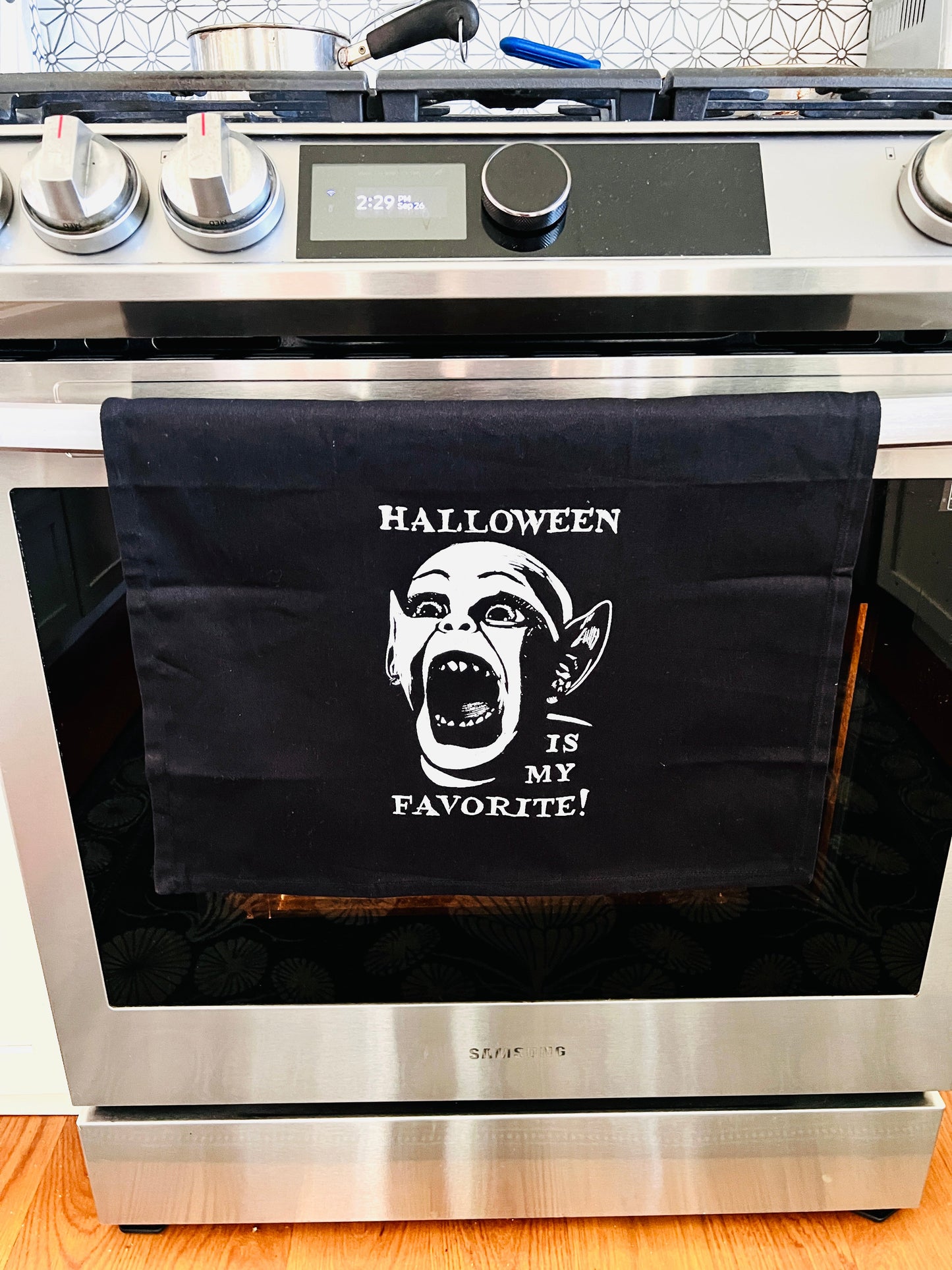 Bat Boy HALLOWEEN is my FAVORITE! - tea towel all cotton kitchen cooking baking food - Towel