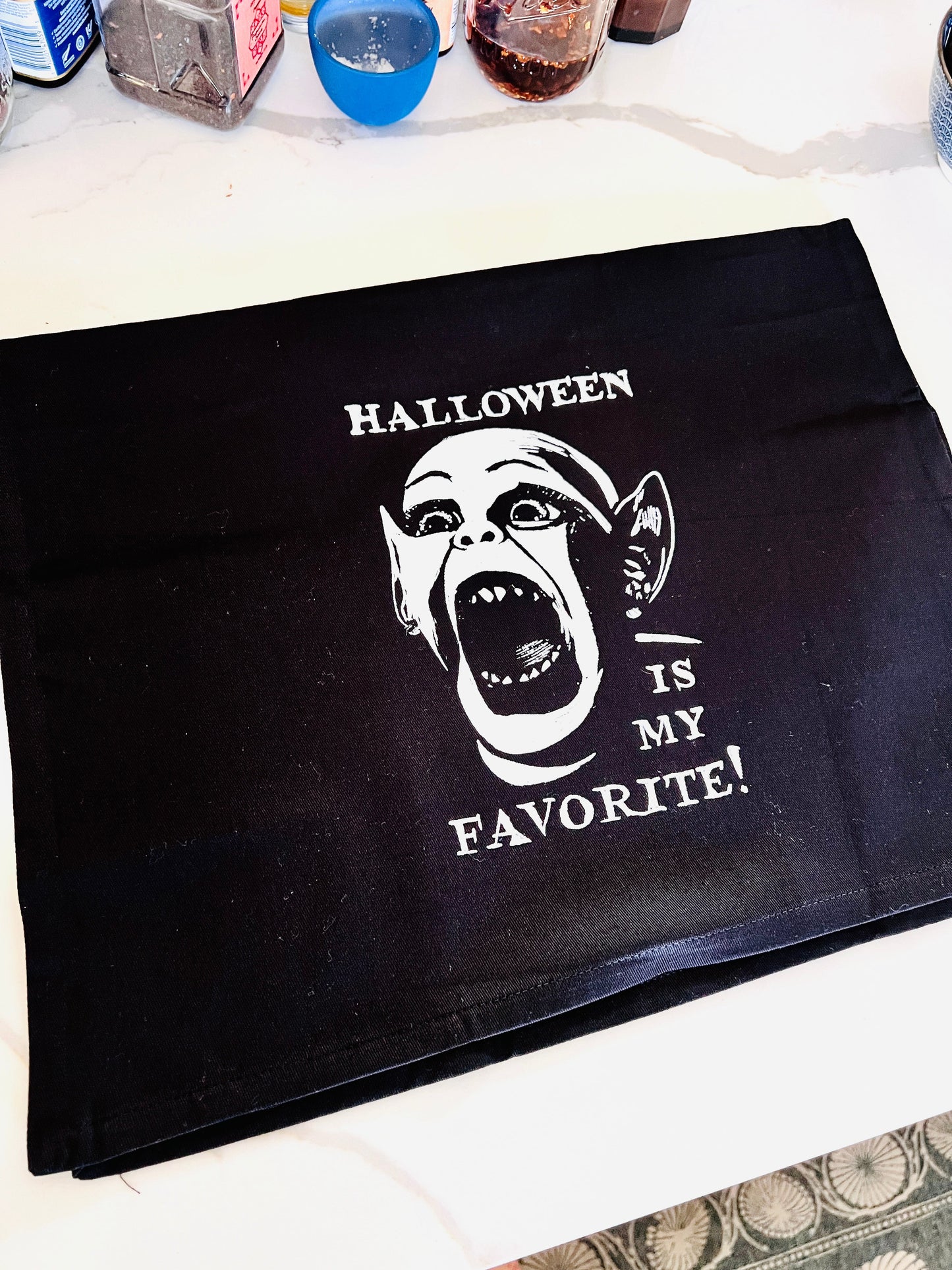 Bat Boy HALLOWEEN is my FAVORITE! - tea towel all cotton kitchen cooking baking food - Towel