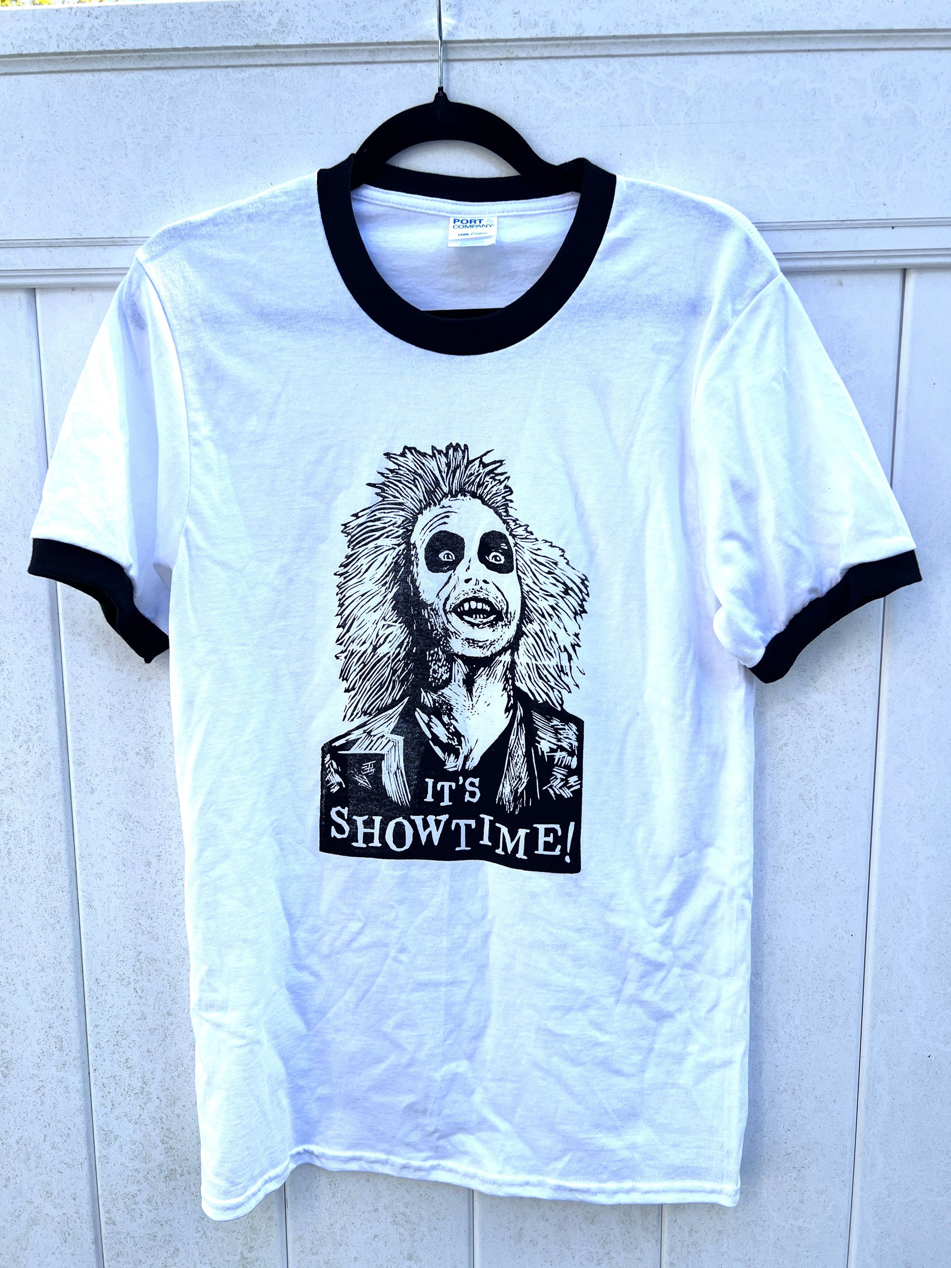 Beetlejuice - It’s Showtime! - screen print t-shirt SMALL Men’s Ringer Tee - Arts & Crafts