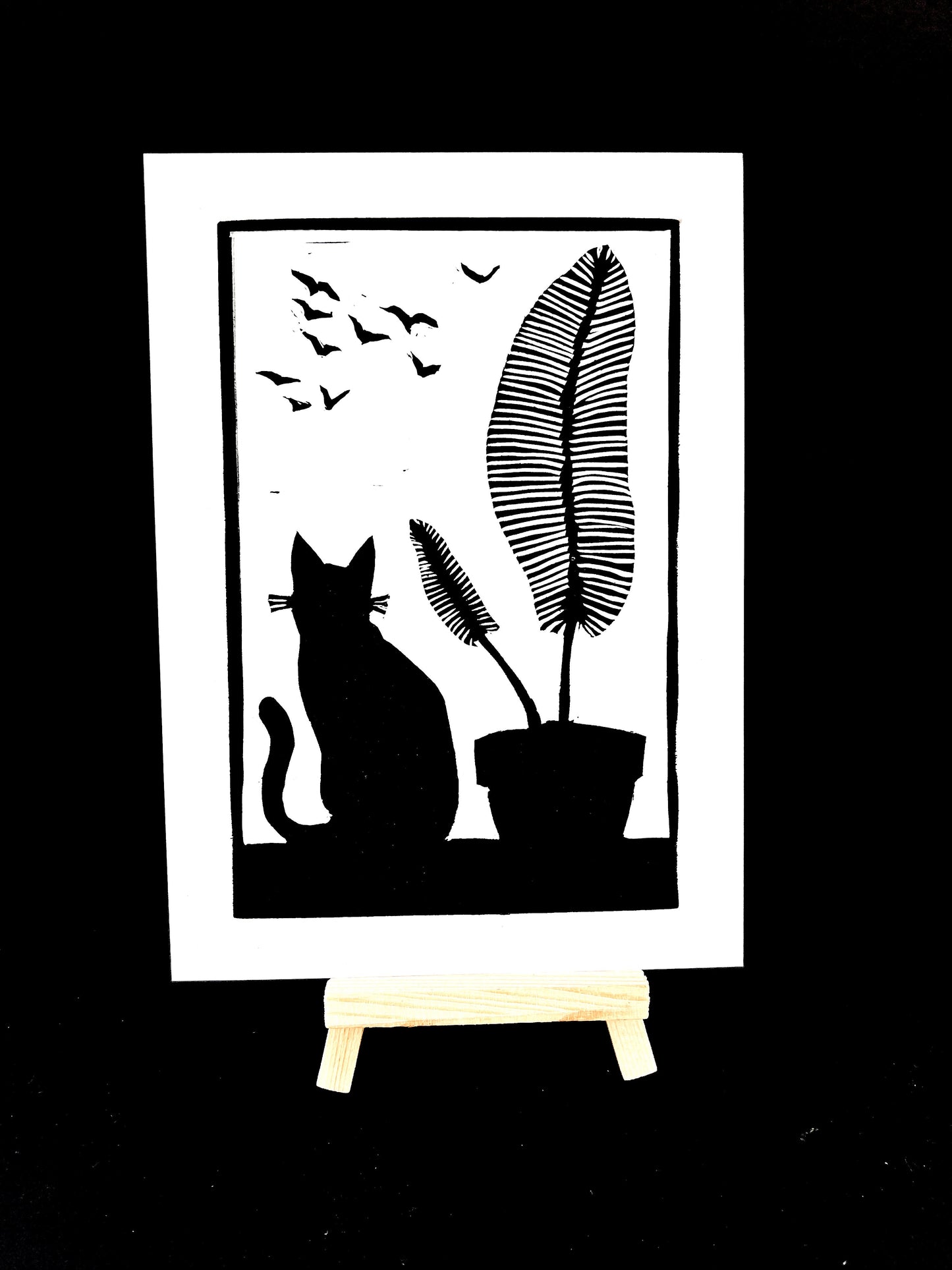 Cat Silhouette Fern and Birds - Arts & Crafts