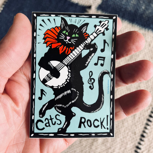 Cats Rock! 2.75 x 4’’ glossy vinyl sticker from Pixel Palmer - Prints