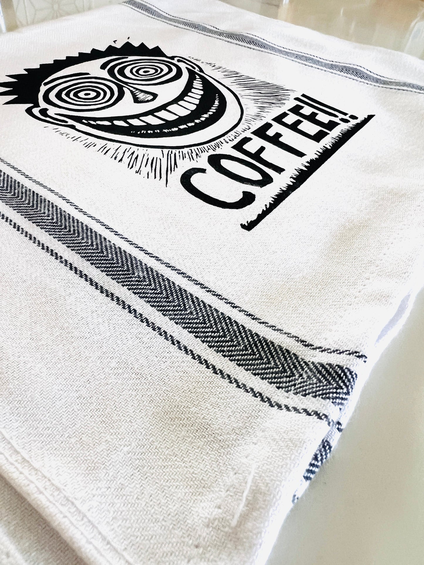 COFFEE!! Face - tea towel all cotton kitchen cooking baking food - Towel