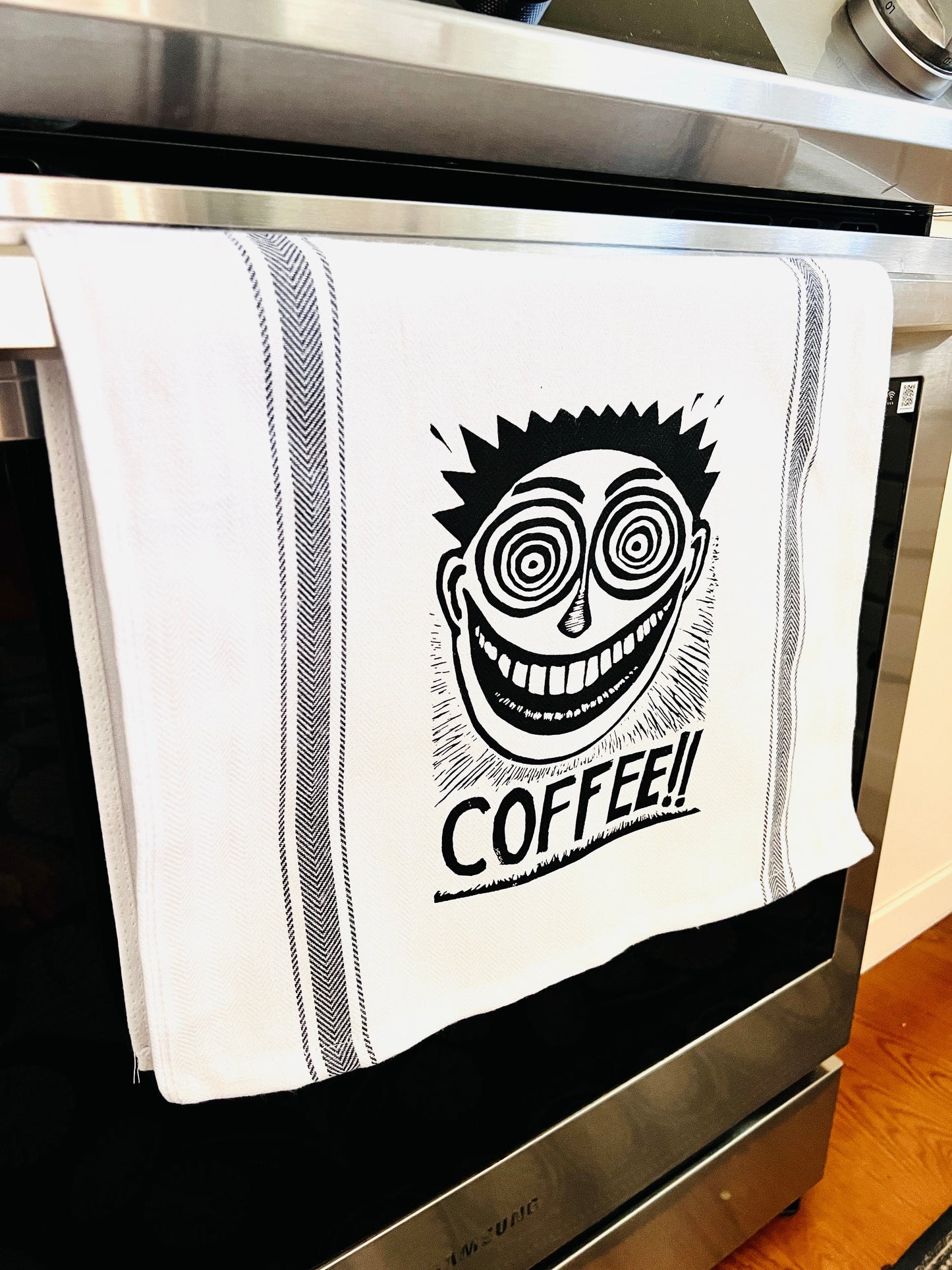 COFFEE!! Face - tea towel all cotton kitchen cooking baking food - Towel