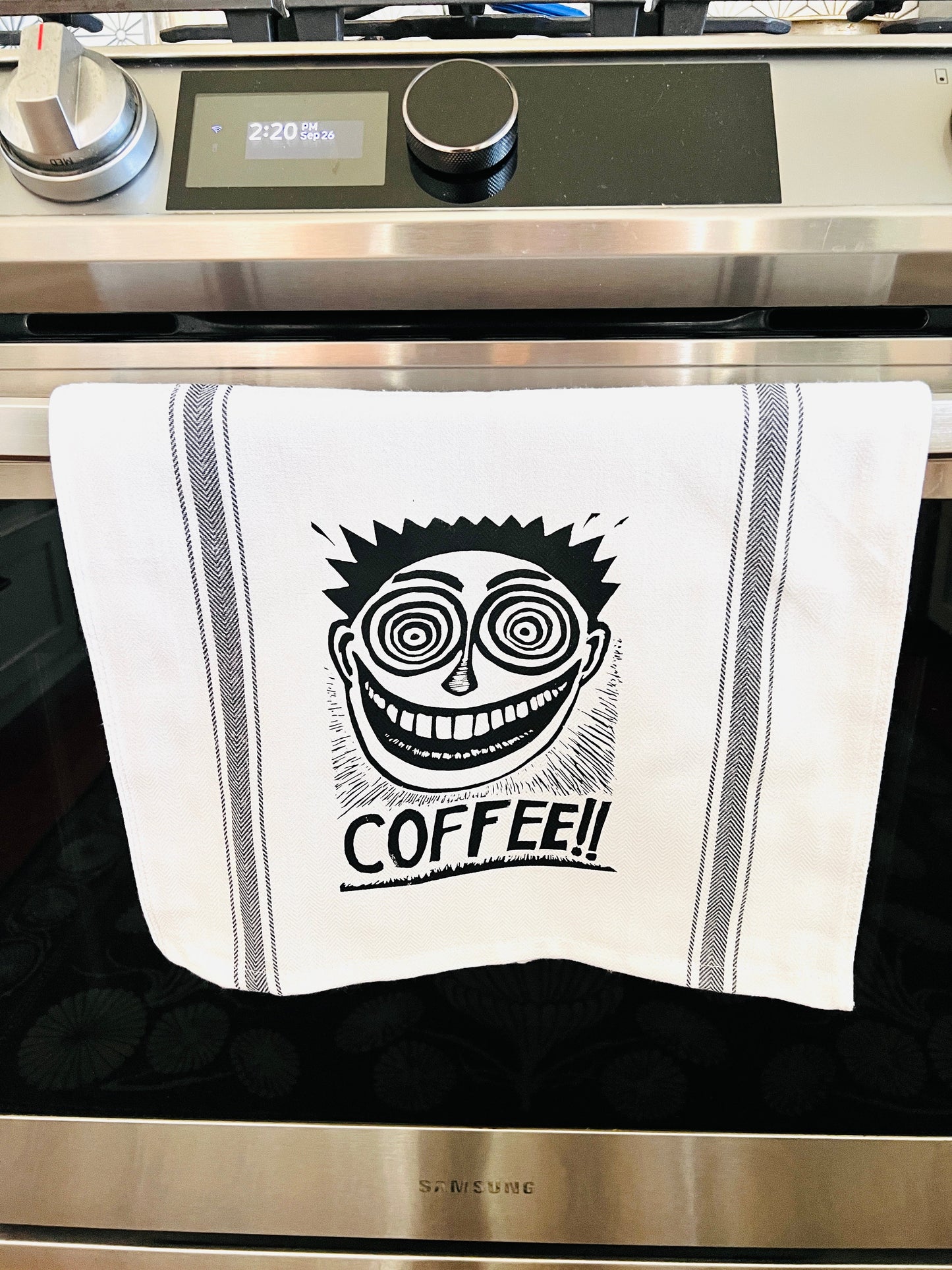 COFFEE!! Face - tea towel all cotton kitchen cooking baking food - Towel
