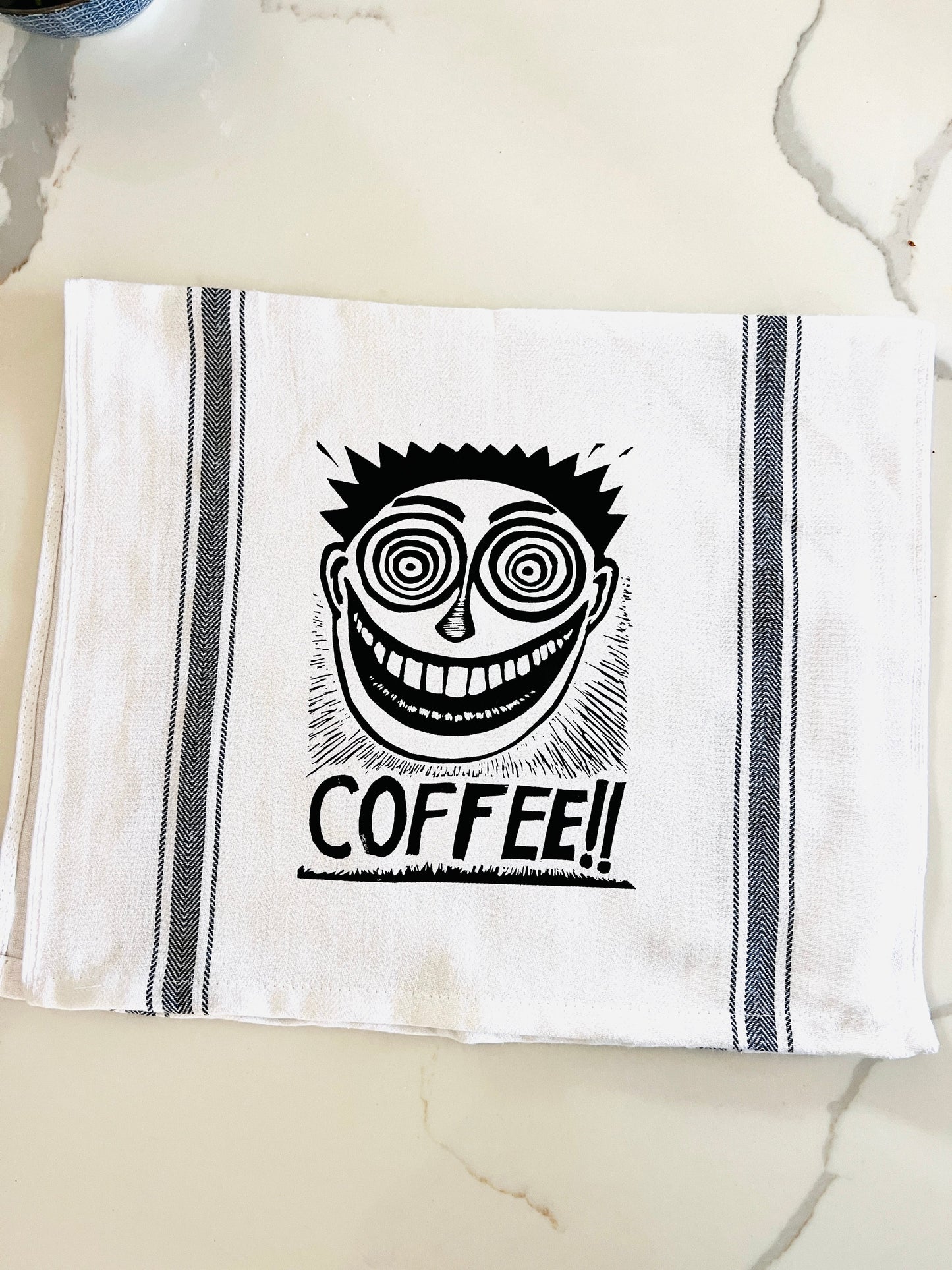 COFFEE!! Face - tea towel all cotton kitchen cooking baking food - Towel