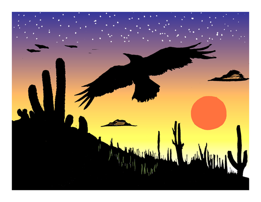 desert bird sunset blockprint print home decor southwest Pixel Palmer
