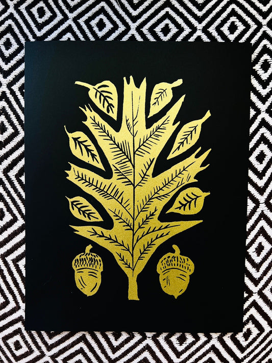 Golden Leaves & Acorns - 8.5x11’’ screen print foliage fall autumn - Prints