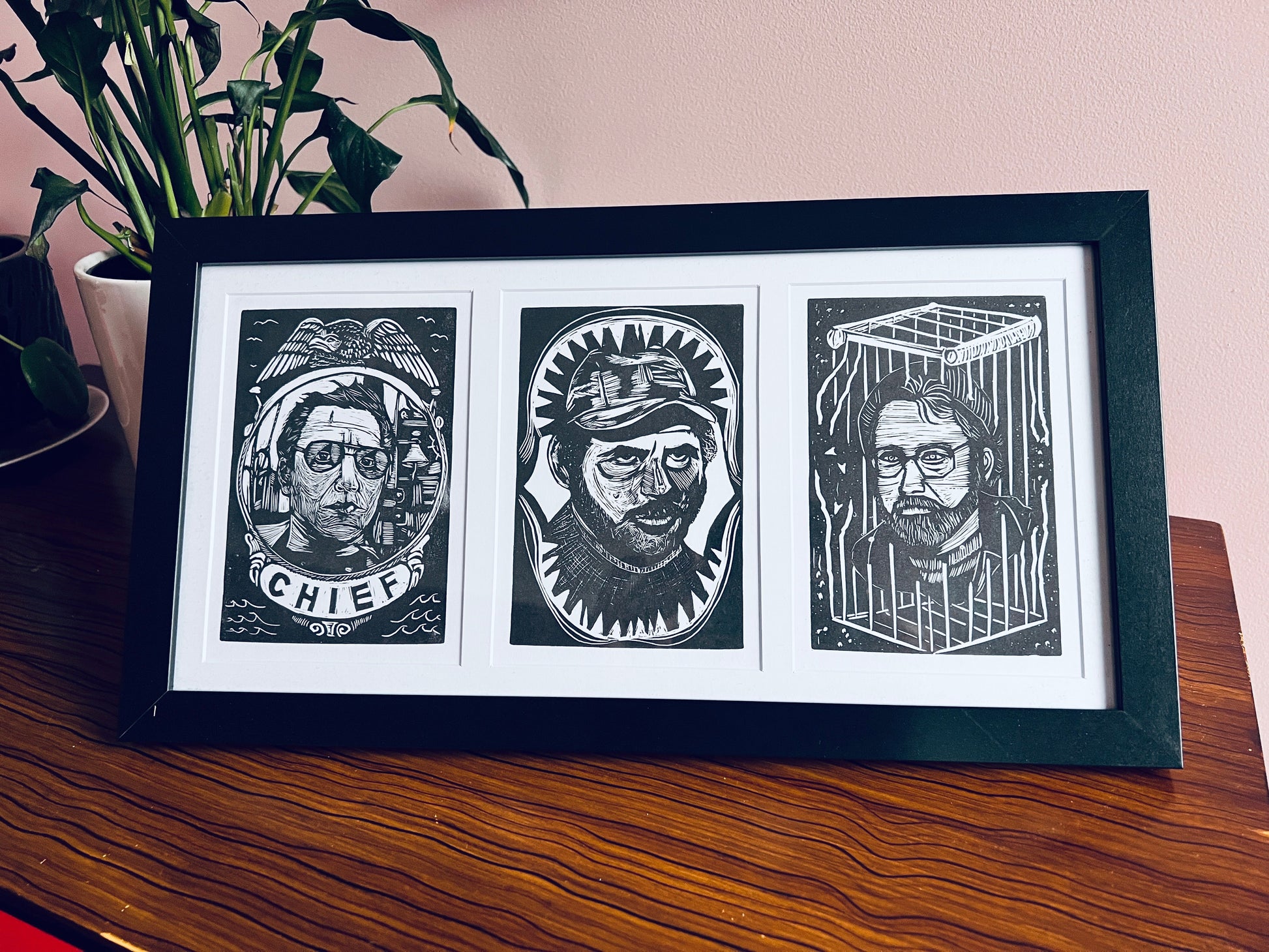 JAWS ORCA Triptych - framed matted and ready to hang - Arts & Crafts