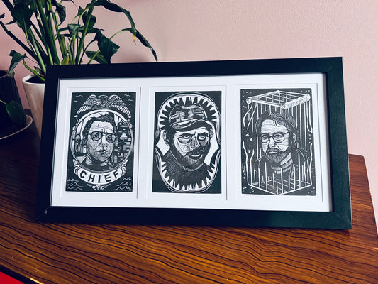 JAWS ORCA Triptych - framed matted and ready to hang - Arts & Crafts