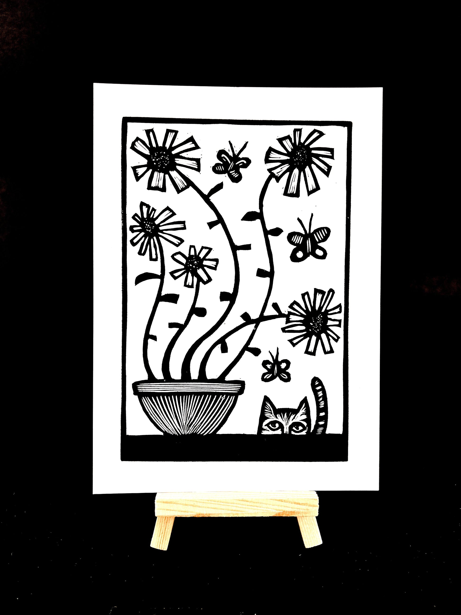 Kitty with a Potted Plant - Plantz Flowers Cat - Arts & Crafts