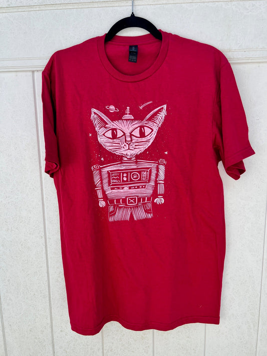 Major Tom Cat - screen print t-shirt MEDIUM Men’s - Arts & Crafts