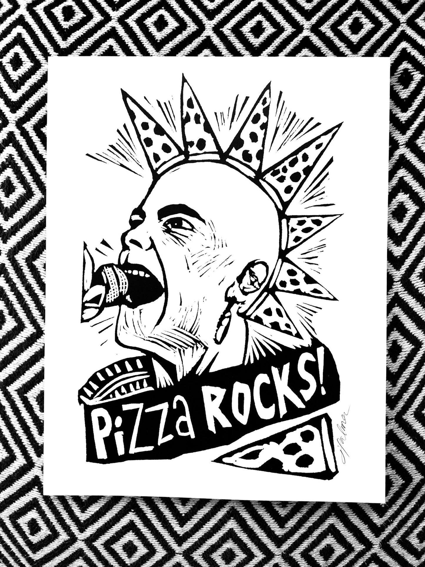 PIZZA ROCKS! Punk Rock Pizza Guy - screen print - Prints