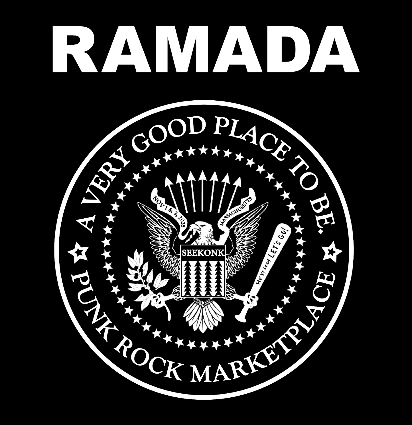 RAMADA Punk Rock Marketplace Tee - White ink on Black S-4XL Unisex Softstyle - Apparel