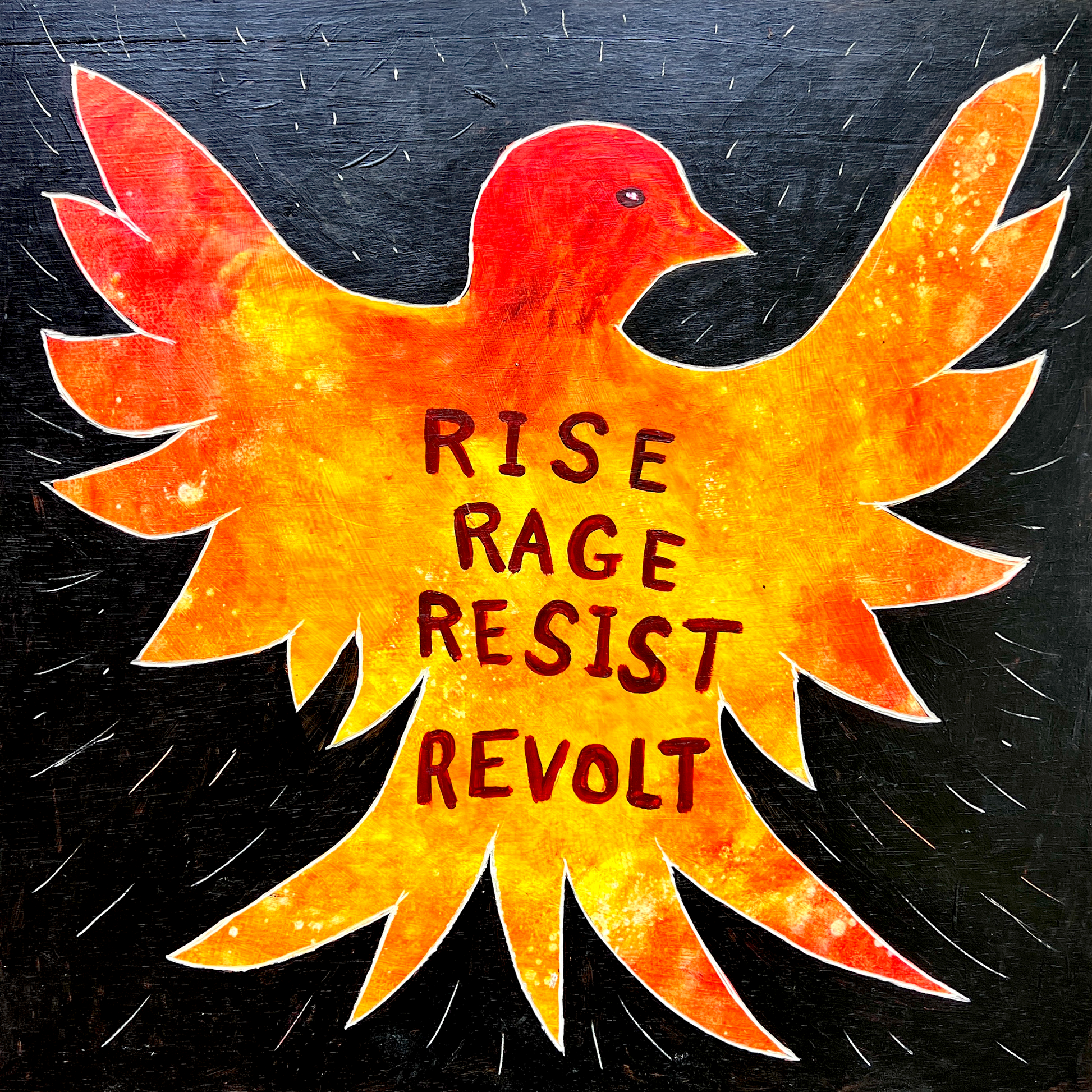 Rise Rage Resist Revolt - 24x24’’ original painting on wood panel 2025 - Arts & Crafts