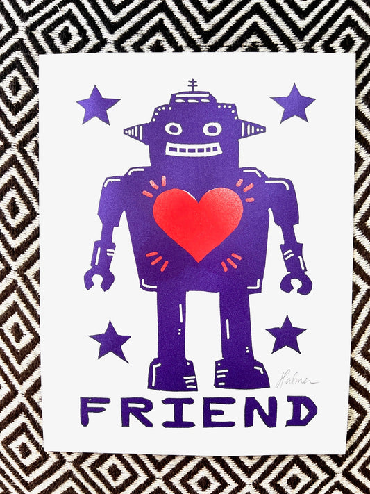ROBOT FRIEND: 8.5x11’’ Screen Print - Purple - Prints