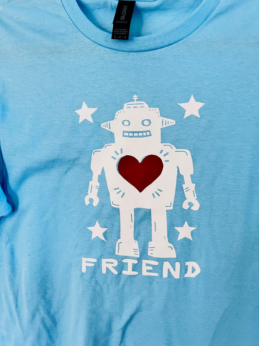 ROBOT FRIEND - 2-color screen print T-shirt Unisex Softstyle all cotton - Apparel
