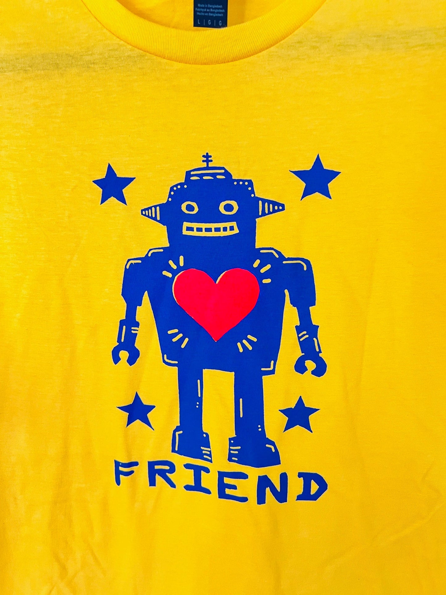 ROBOT FRIEND YELLOW - 2-color screen print T-shirt Unisex Softstyle all cotton - Apparel
