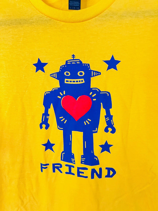 ROBOT FRIEND YELLOW - 2-color screen print T-shirt Unisex Softstyle all cotton - Apparel