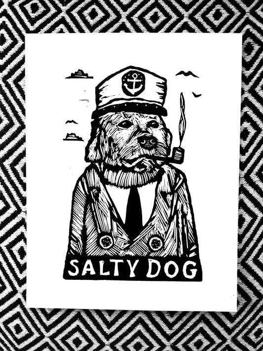 SALTY DOG Ready for Ruff Waters - screen print - Prints