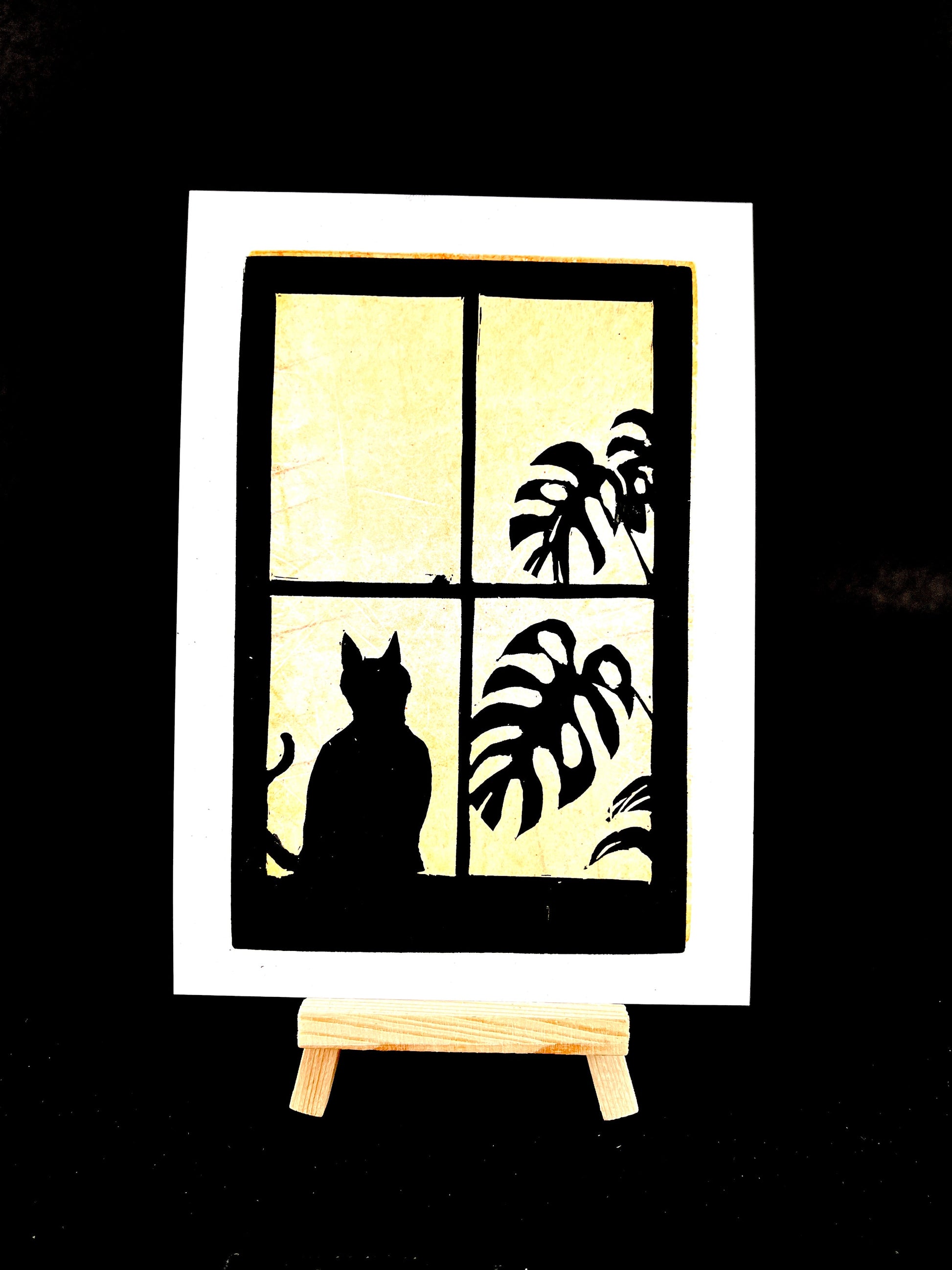 Silhouette Cat with Monstera in Window - PLANTZ Cat - Arts & Crafts