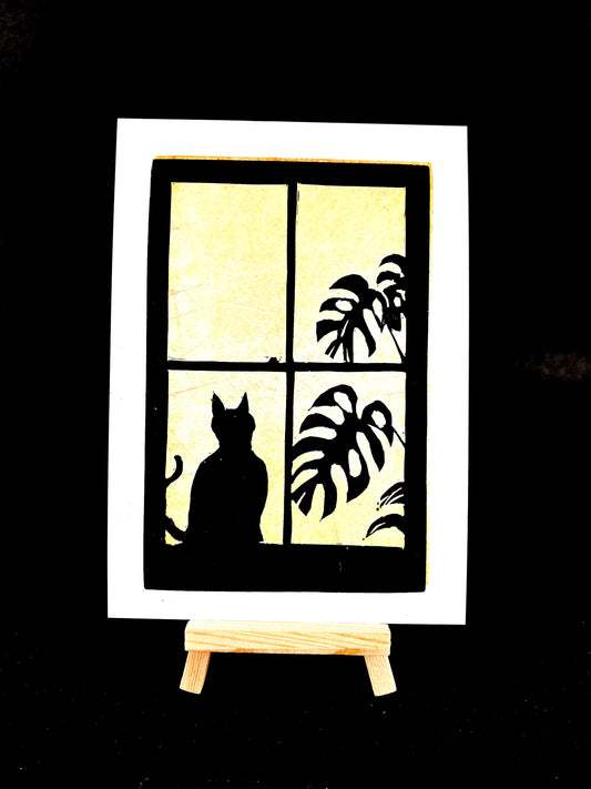 Silhouette Cat with Monstera in Window - PLANTZ Cat - Arts & Crafts