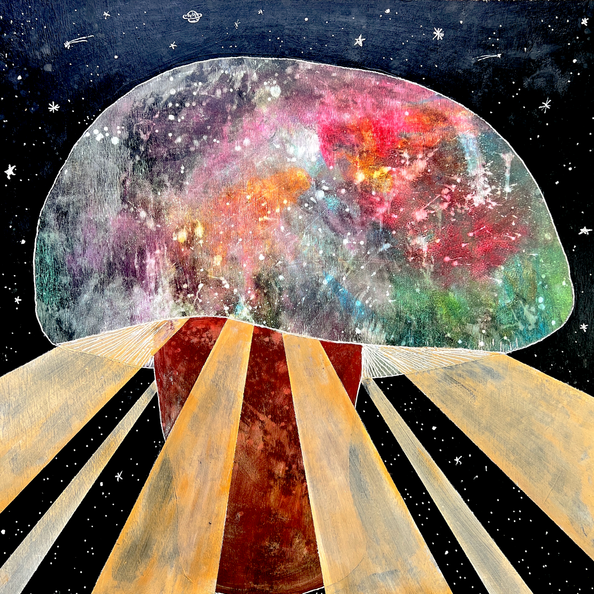 Space Shroom - 24x24’’ original painting on wood panel 2025 - Arts & Crafts