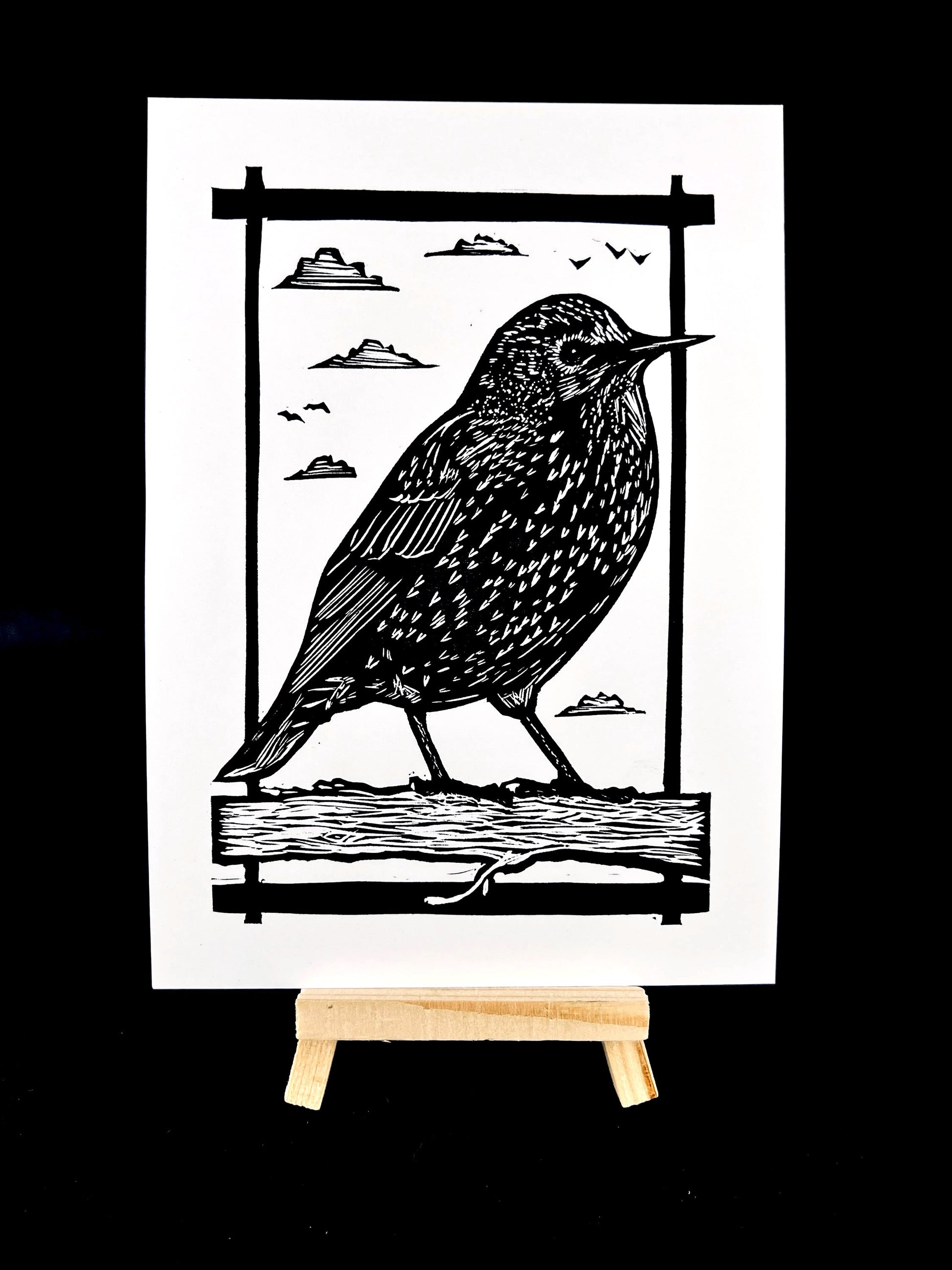 Starling on a branch - bird - Arts & Crafts