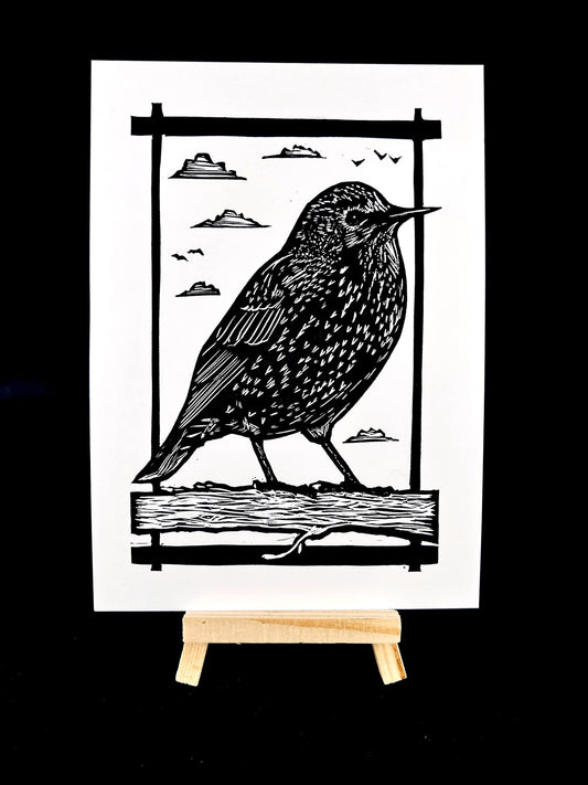 Starling on a branch - bird - Arts & Crafts
