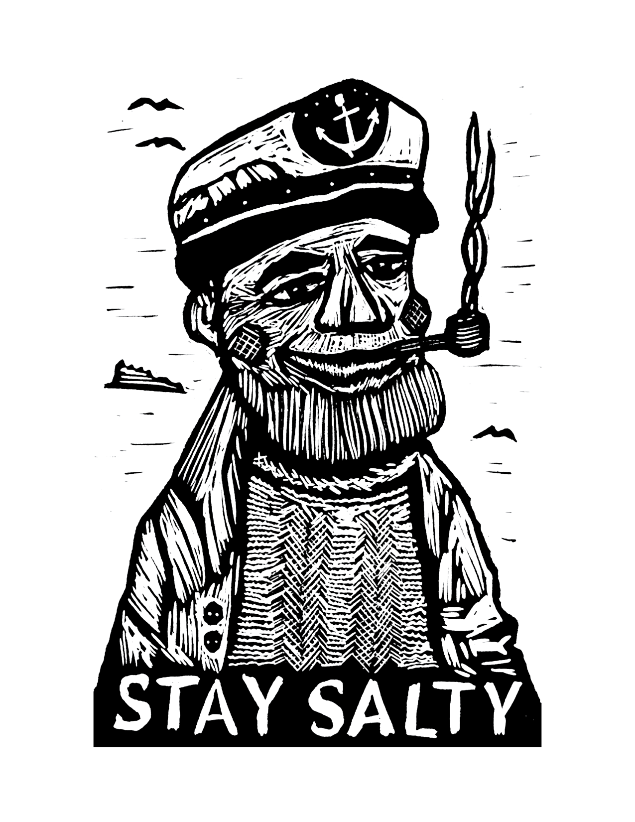 STAY SALTY Wooden Boat Captain - screen print - Prints