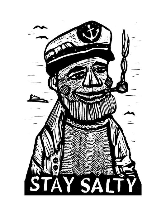 STAY SALTY Wooden Boat Captain - screen print - Prints