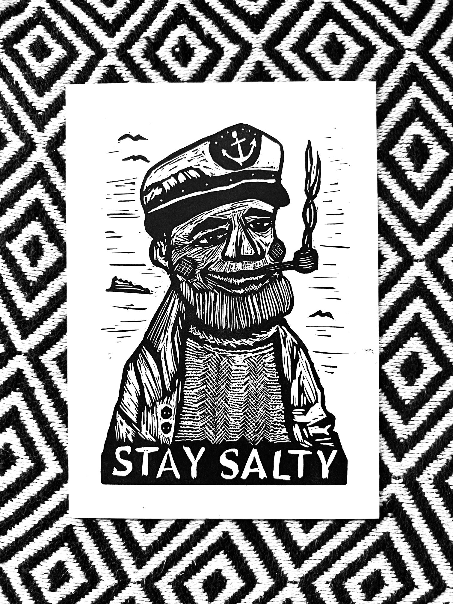 STAY SALTY Wooden Sailor:: block print Prints