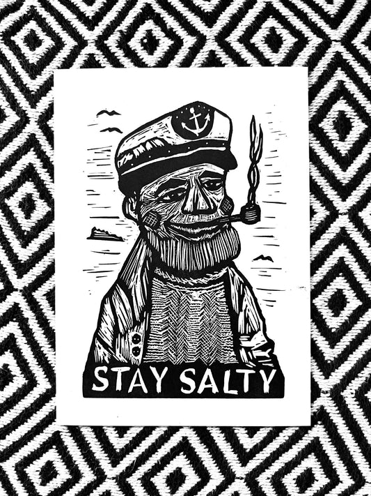 STAY SALTY Wooden Sailor:: block print Prints