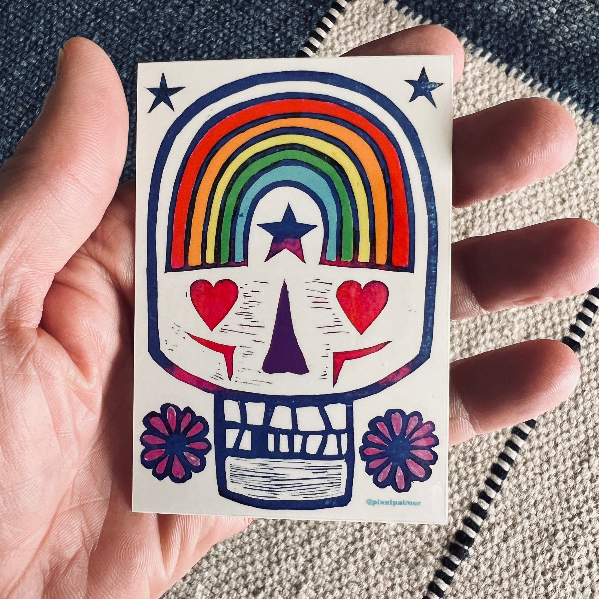 Sweet Rainbow Sugar Skull 2.75 x 4’’ glossy vinyl sticker from Pixel Palmer - Prints