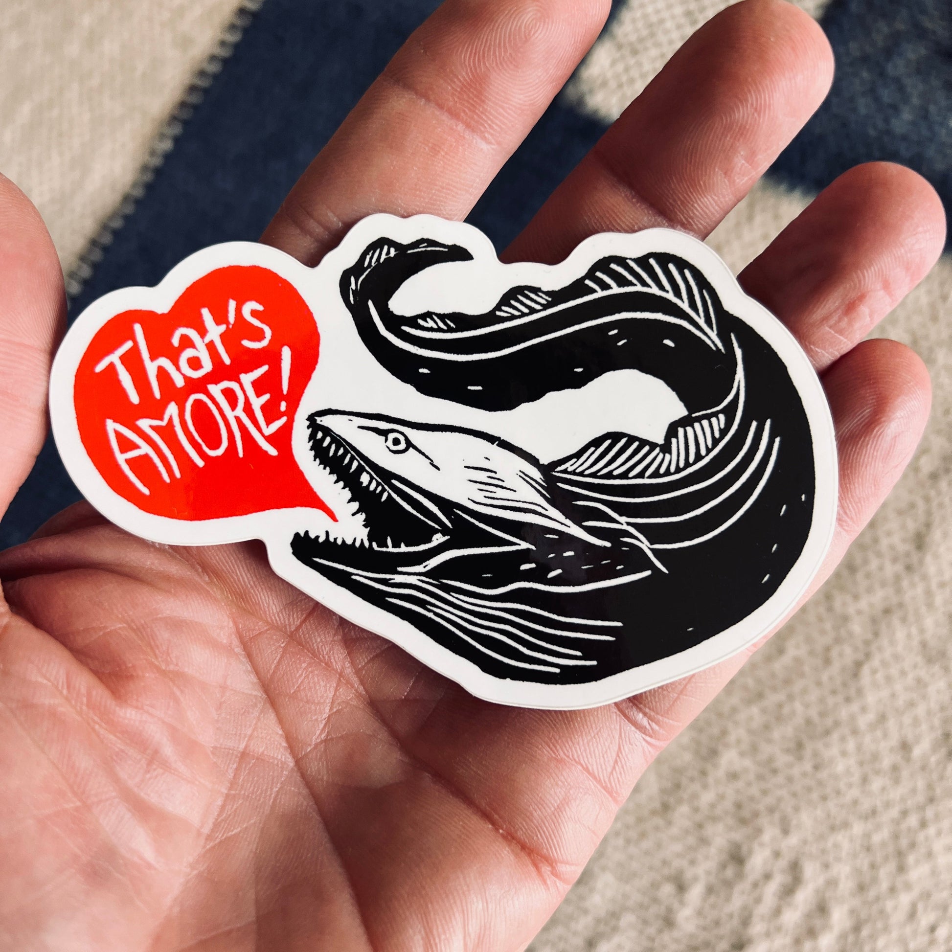 That’s Amore! Moray Eel 2.75 x 4’’ glossy vinyl sticker from Pixel Palmer - Prints