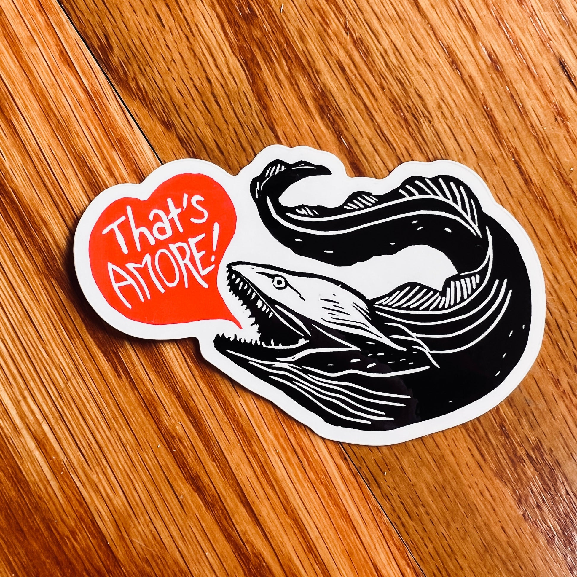 That’s Amore! Moray Eel 2.75 x 4’’ glossy vinyl sticker from Pixel Palmer - Prints