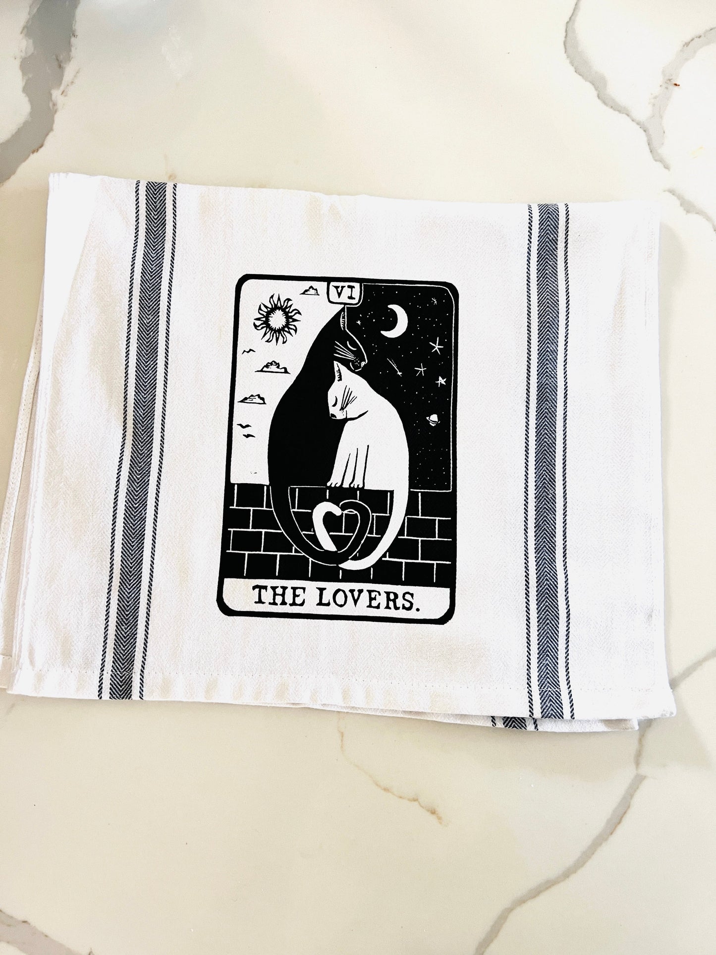The Lovers Cat Tarot Card - tea towel all cotton kitchen cooking baking food - Towel