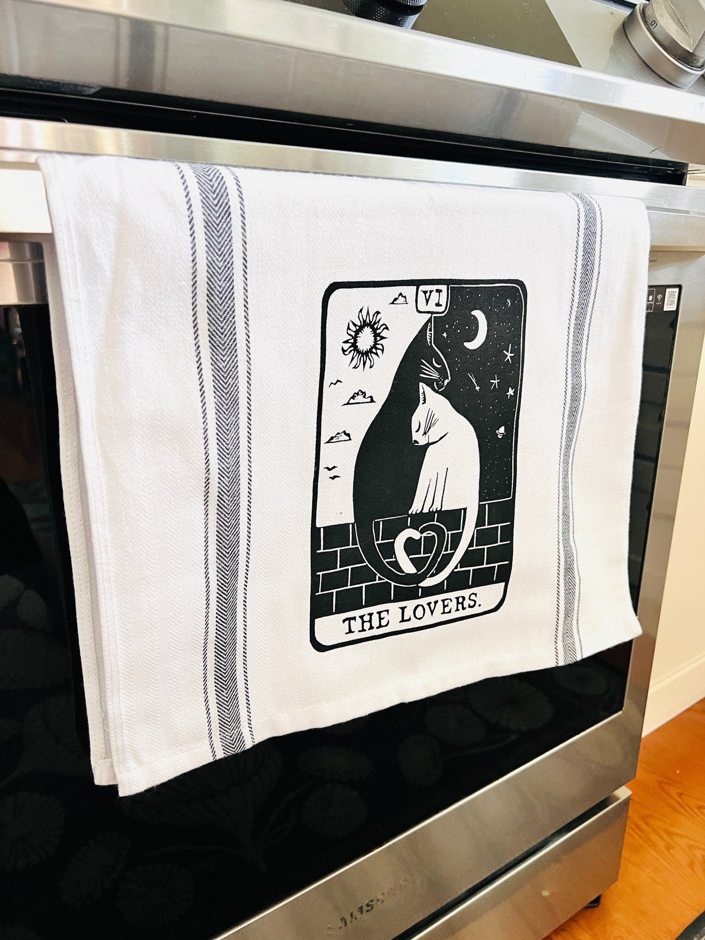 The Lovers Cat Tarot Card - tea towel all cotton kitchen cooking baking food - Towel