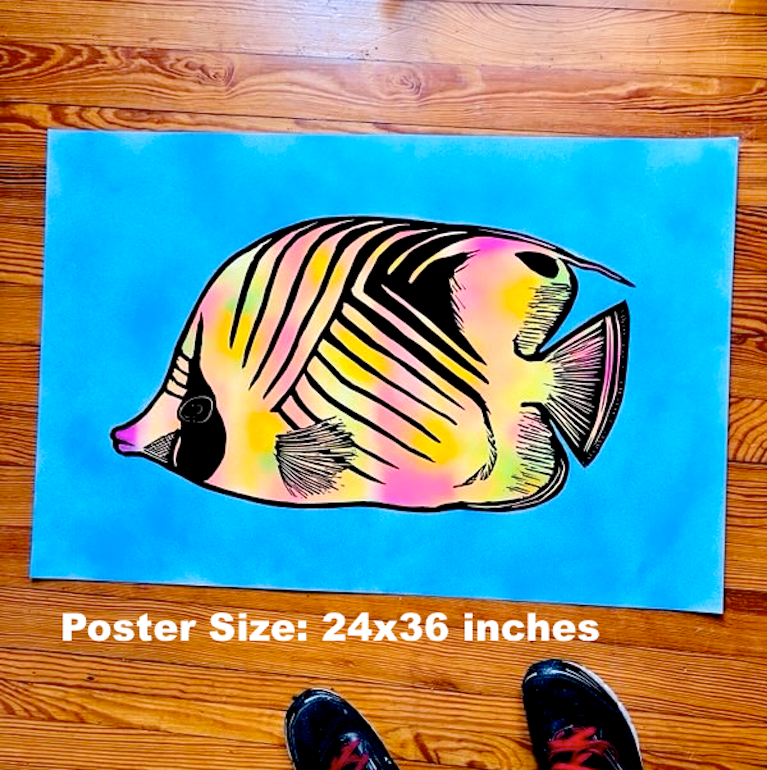 Threadfin Butterflyfish - Screen Print - big fish tropical fish limited edition - Arts & Crafts
