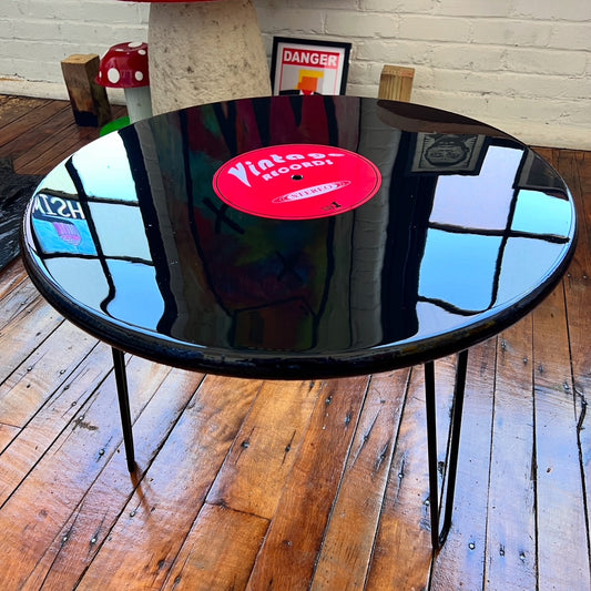 Vintage Vinyl Record: Coffee Table: 24’’ round with 16’’ legs - Furniture