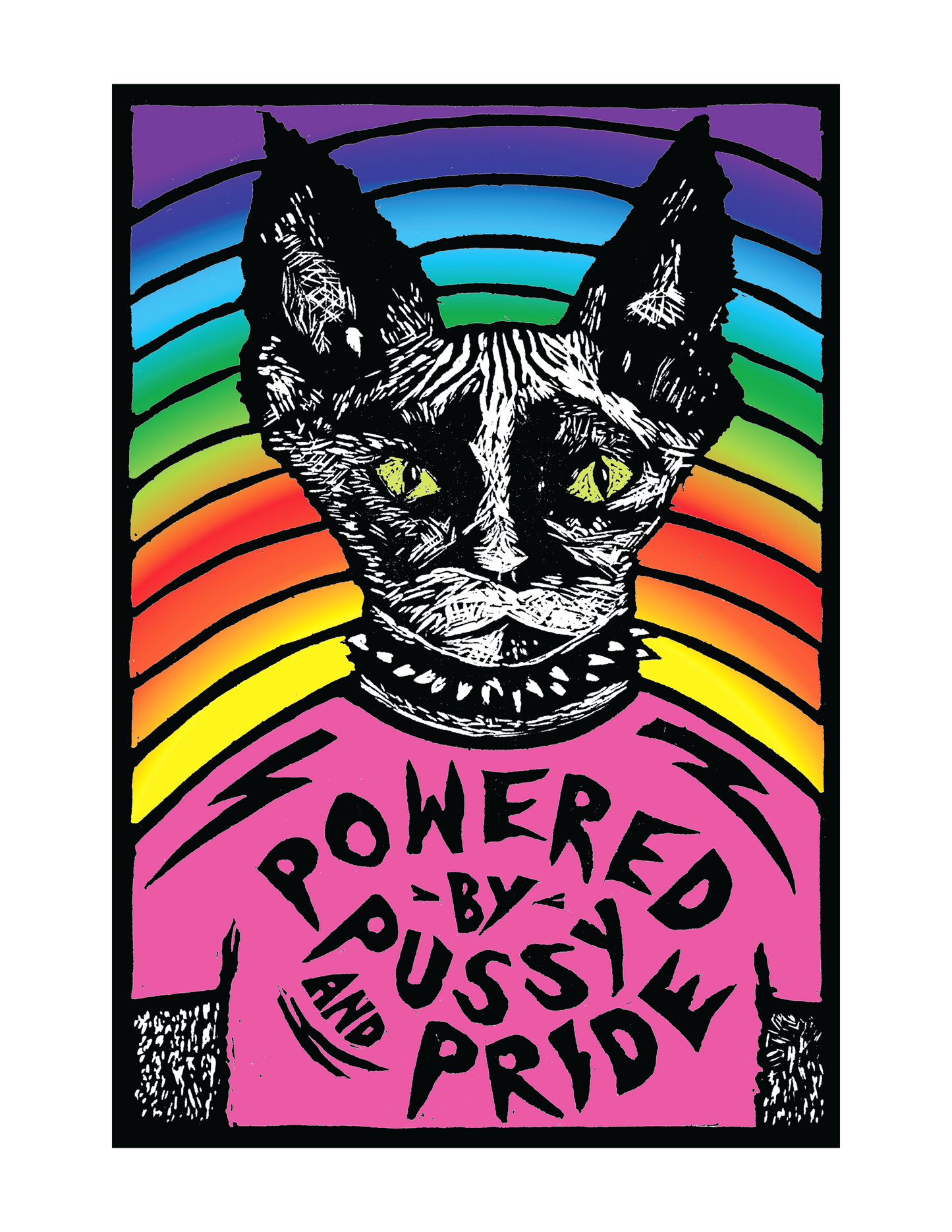 Powered by Pussy and Pride - cat kitty (8.5 x 11’’) color print gay queer rainbow - Prints