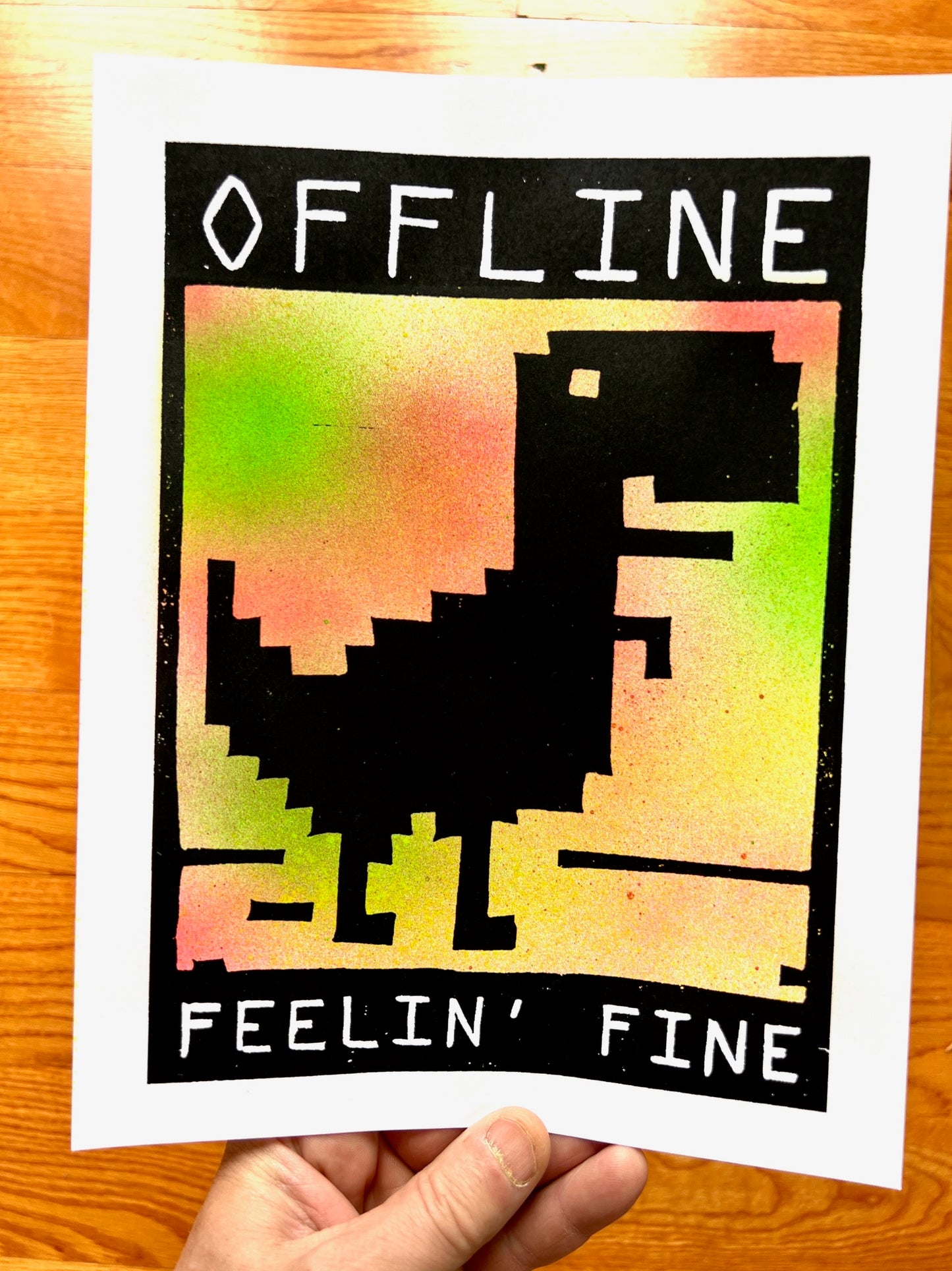 OFFLINE FEELIN' FINE - Dino 8.5x11" Screen Print dinosaur computer