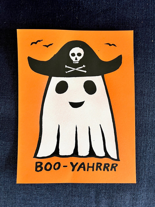 BOO-YAHRRR! : ghost pirate 8.5x11" Screen Print spooky Halloween Salem