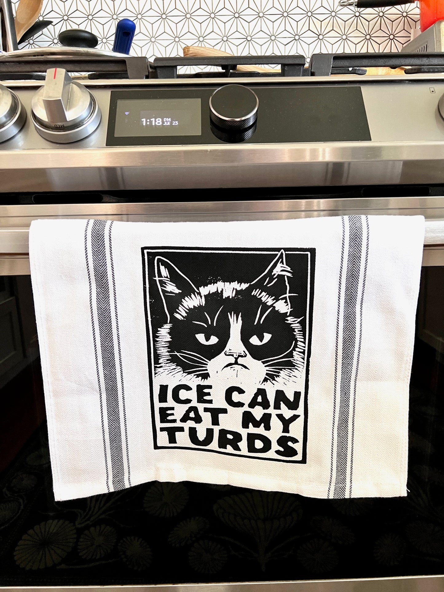 ICE CAN EAT MY TURDS - all cotton tea towel cat cats feline resist kitchen cooking
