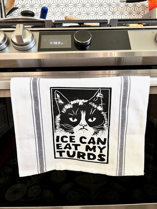 ICE CAN EAT MY TURDS - all cotton tea towel cat cats feline resist kitchen cooking