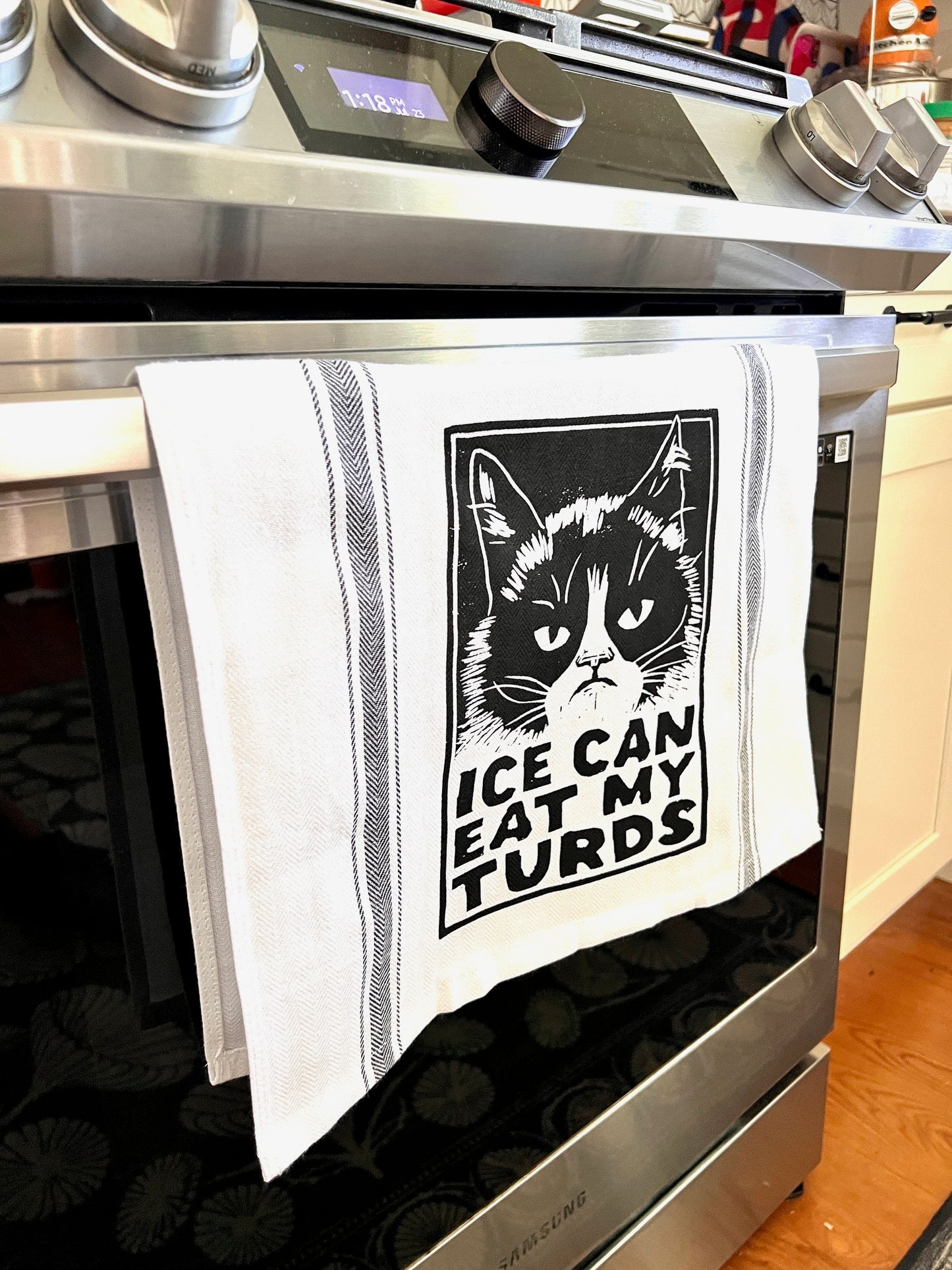 ICE CAN EAT MY TURDS - all cotton tea towel cat cats feline resist kitchen cooking