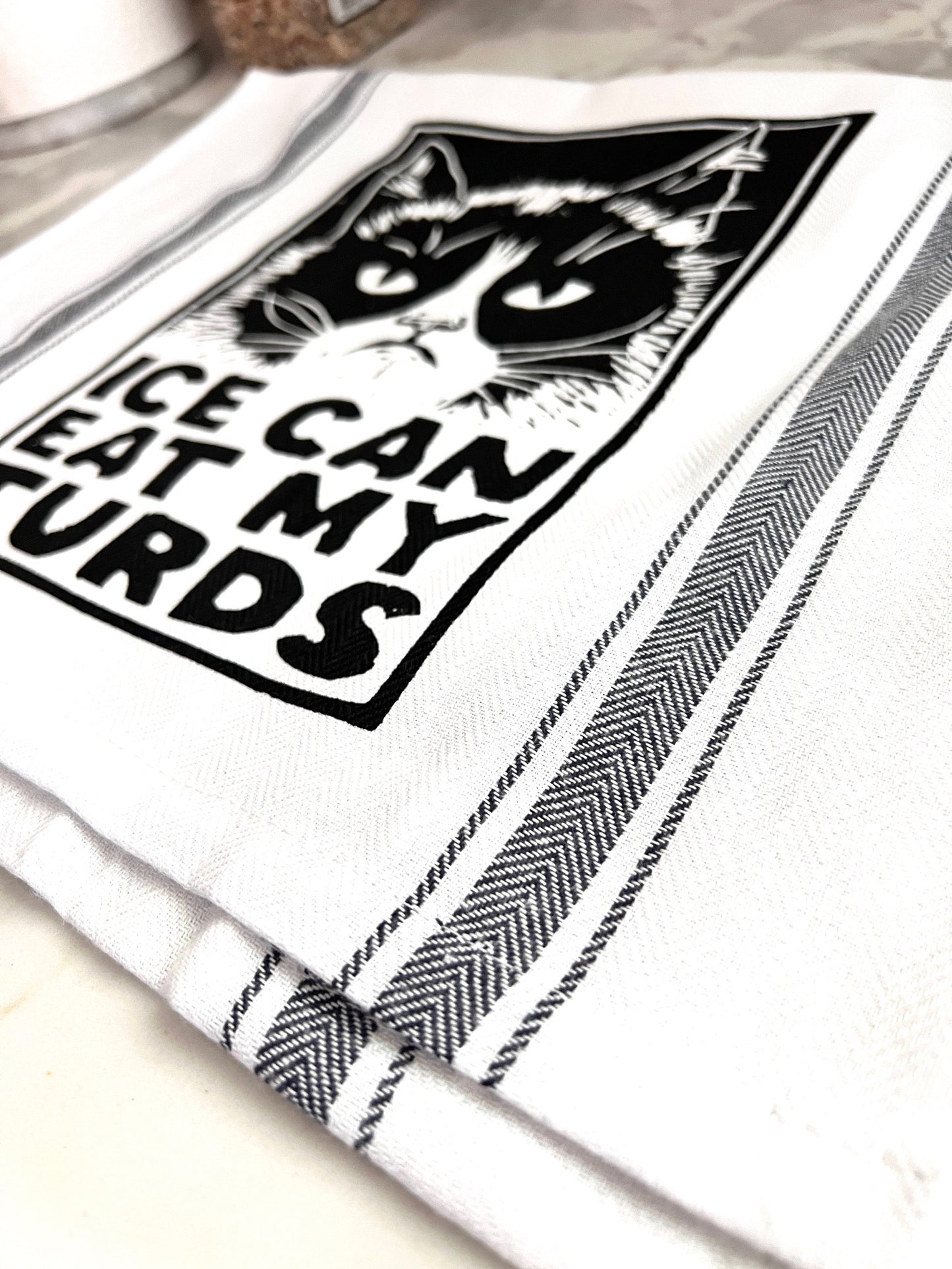 ICE CAN EAT MY TURDS - all cotton tea towel cat cats feline resist kitchen cooking