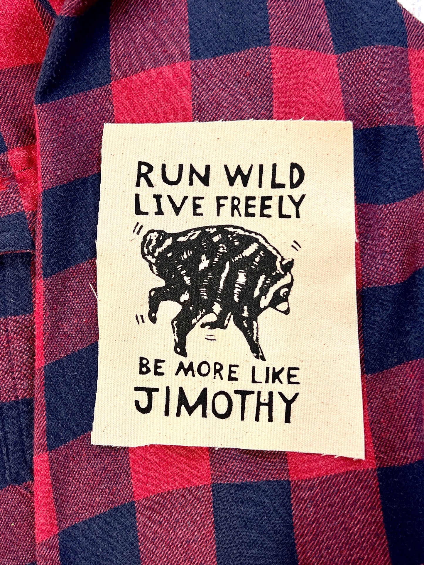 JIMOTHY - canvas patch - all cotton - 4x5" fabric ink, screen printed, Seattle