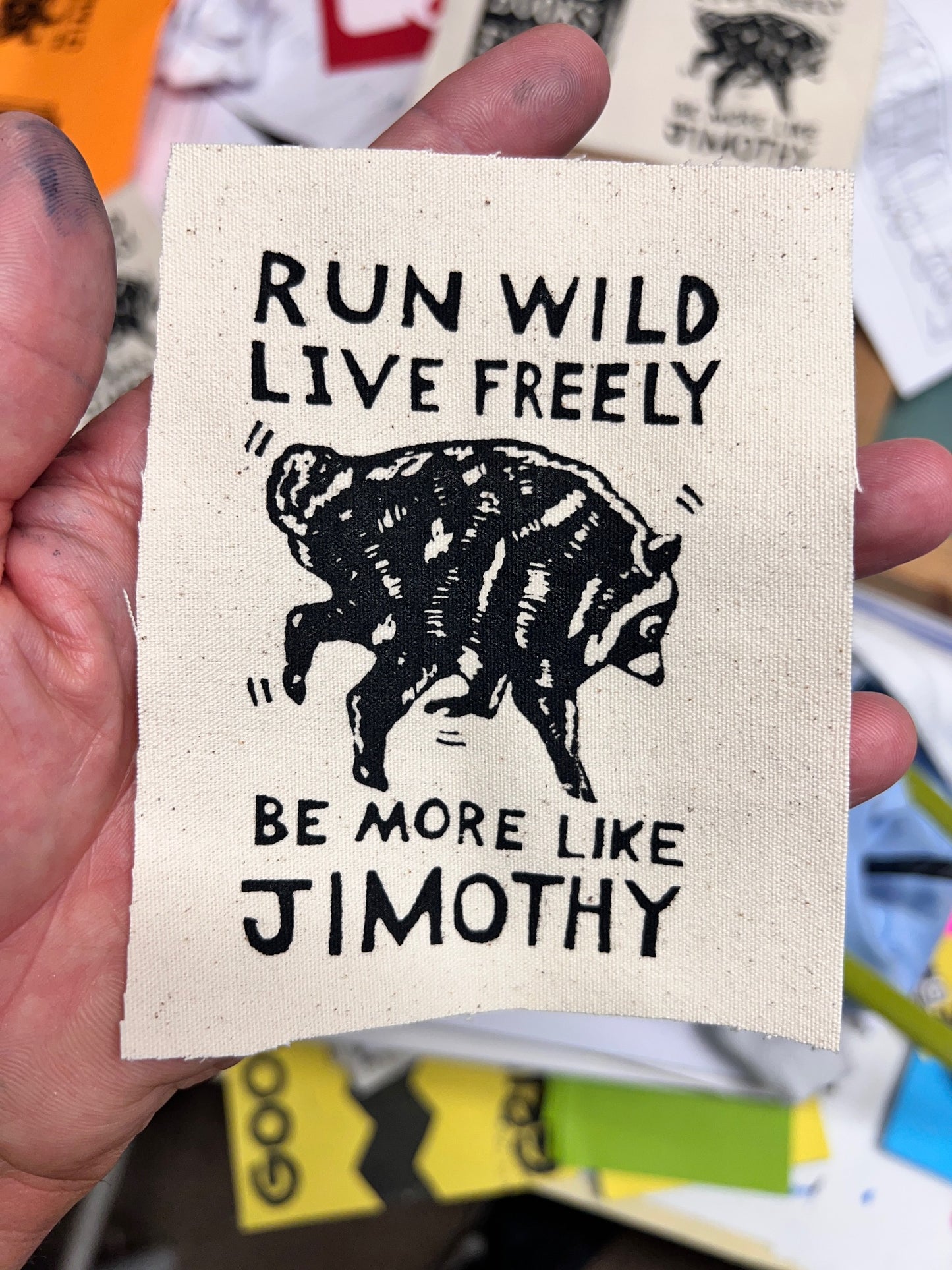 JIMOTHY - canvas patch - all cotton - 4x5" fabric ink, screen printed, Seattle