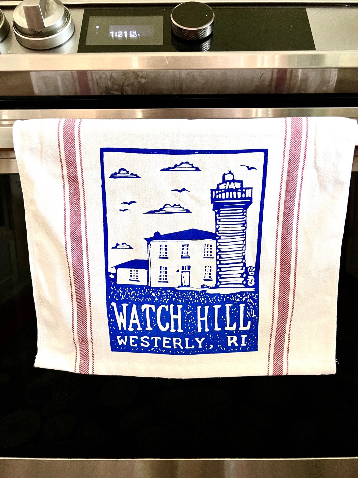 WATCH HILL (lighthouse) Westerly, Rhode Island - tea towel, all cotton